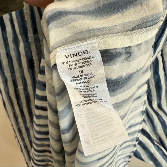 Vince Painterly Stripe Ruched Dress In Coastal Blue 14 - Picture 7 of 9